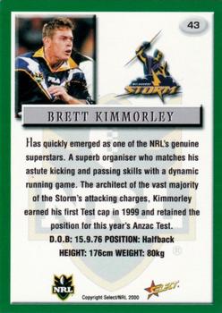 2000 Select #43 Brett Kimmorley Back